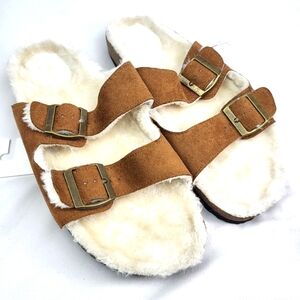 Sonoma Women's Faux Suede Cork Fur Lined Sandal Size 9/10 Adjustable Width